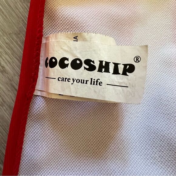 Cocoship Two Piece Swimsuit Red Pom Poms High Waisted Bottoms 8 - Picture 5 of 6